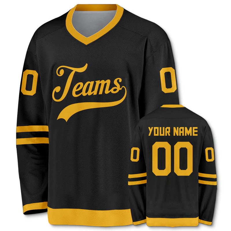 Custom Black Old Gold Authentic Hockey Jersey
