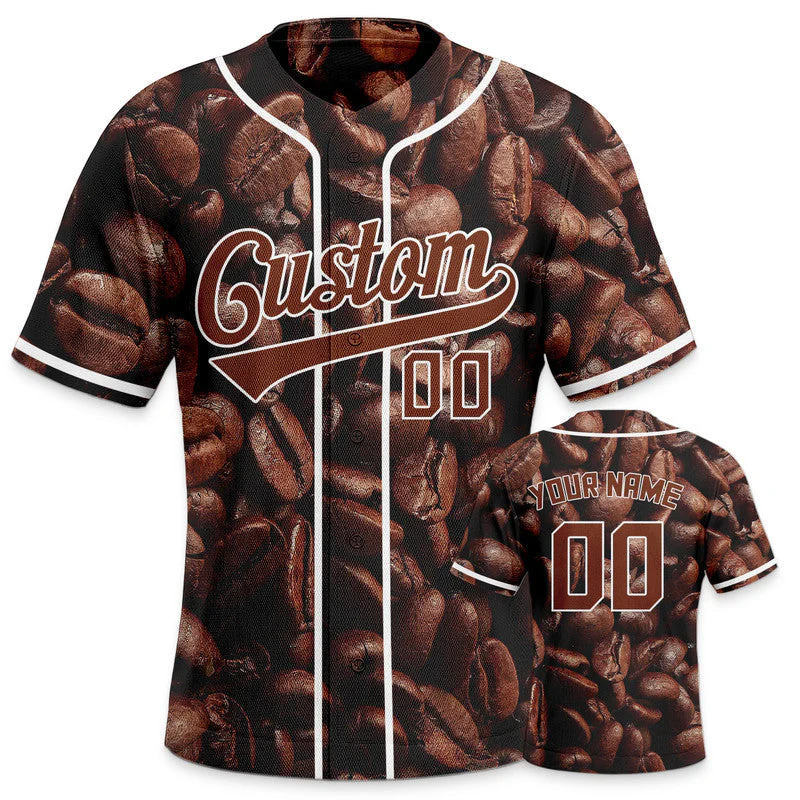 Custom Brown White 3D Pattern Design Coffee Authentic Baseball Jersey
