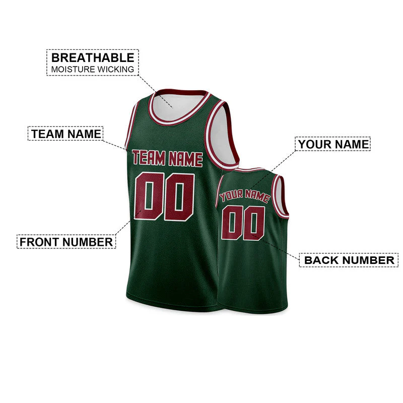 Custom Kelly Green Crimson Round Neck Rib-Knit Basketball Jersey