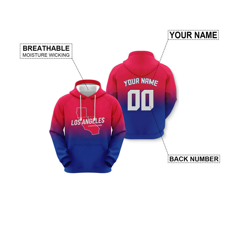 Custom Sports Pullover Sweatshirt Basketball Split State Map Los Angeles Fashion Hoodie