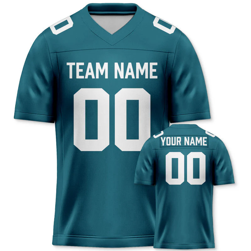 Custom Teal White Mesh Authentic Football Jersey1