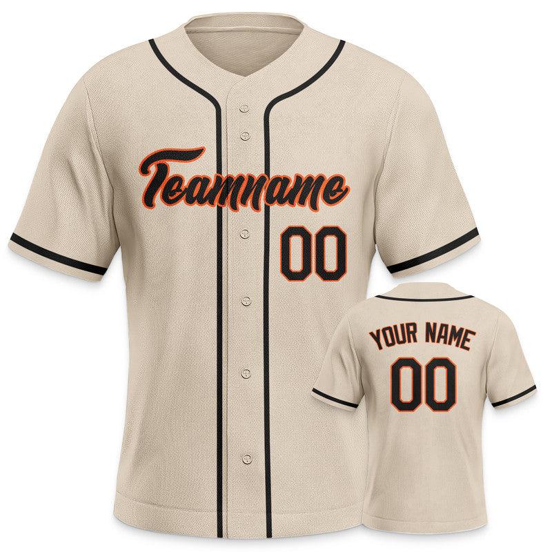 Custom Beige Black-Orange Authentic Baseball Jersey-3