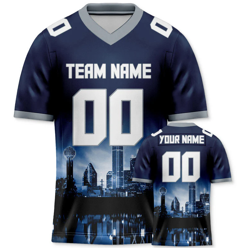 Custom 3D City Night Navy White-Gray Authentic Football Silhouette Jersey1