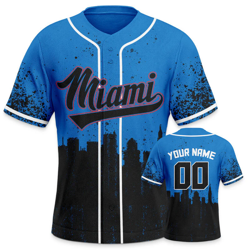 Custom 3D Graffiti Powder Blue Black-White Authentic Baseball Silhouette Jersey