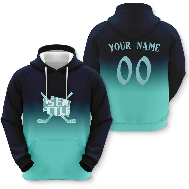 Custom Sports Pullover Sweatshirt Hockey Split Map Seattle Fashion Hoodie