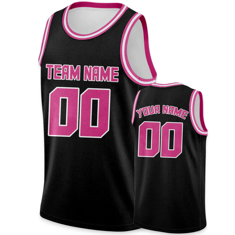 Custom Black Pink Round Neck Rib-Knit Basketball Jersey