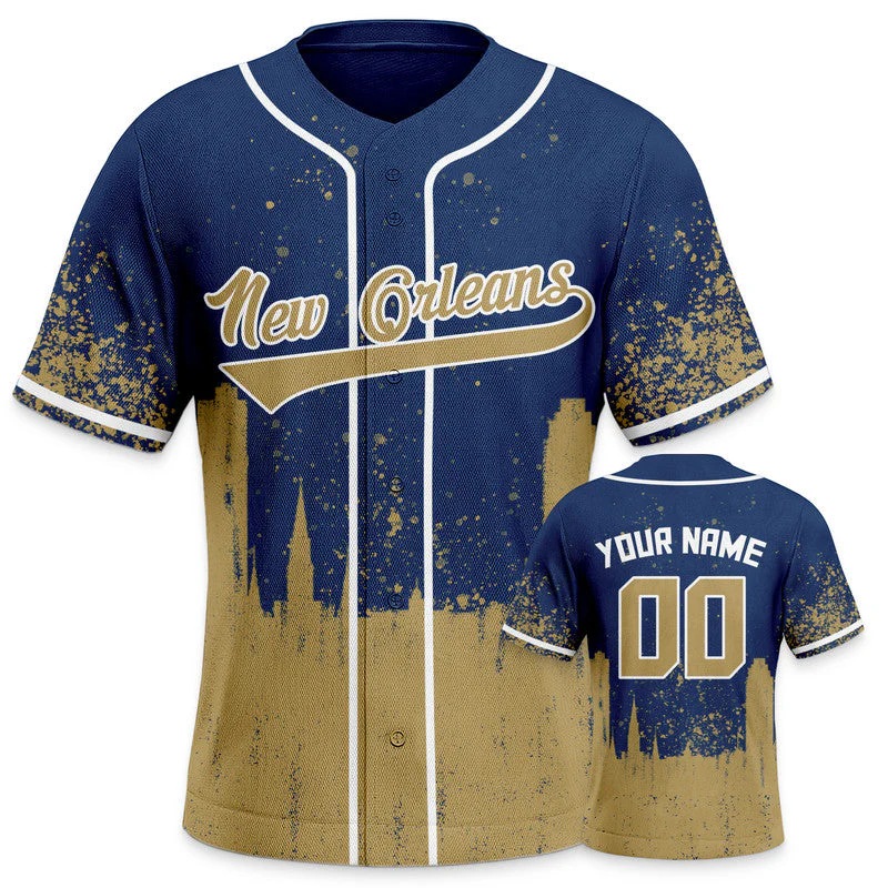 Custom 3D Graffiti Navy Gold-White Authentic Baseball Silhouette Jersey