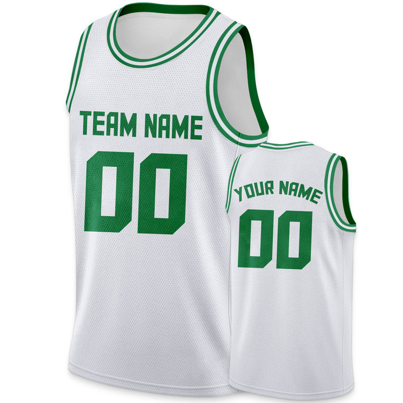 Custom White Green Round Neck Rib-Knit Basketball Jersey