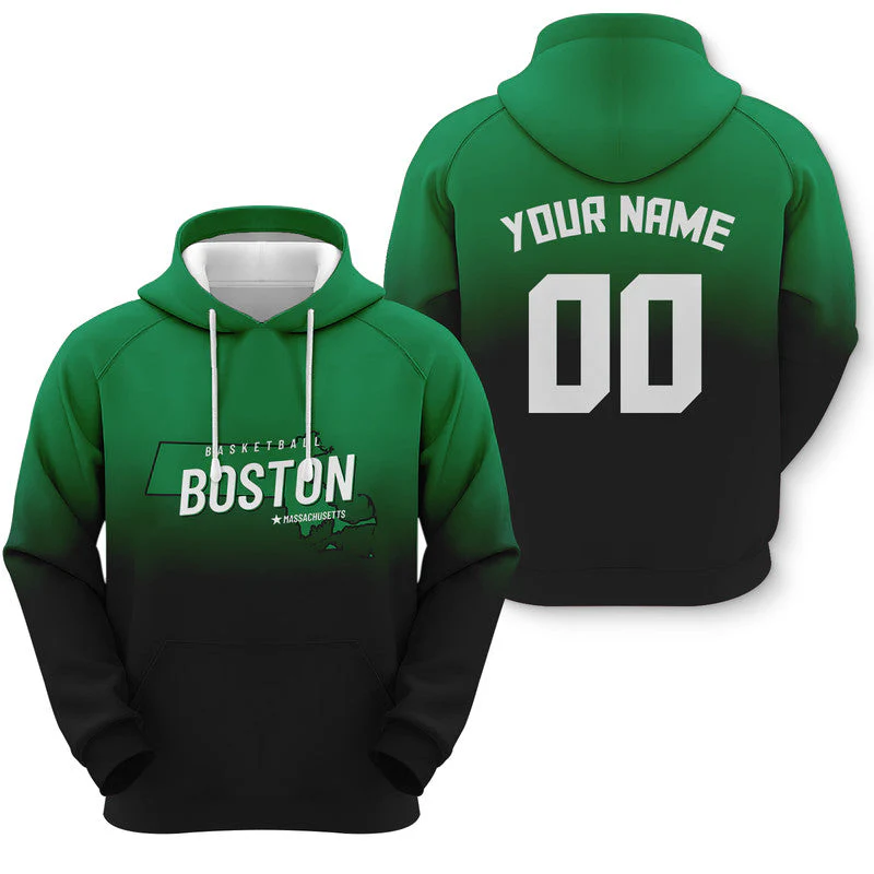 Custom Sports Pullover Sweatshirt Basketball Split State Map Boston Fashion Hoodie
