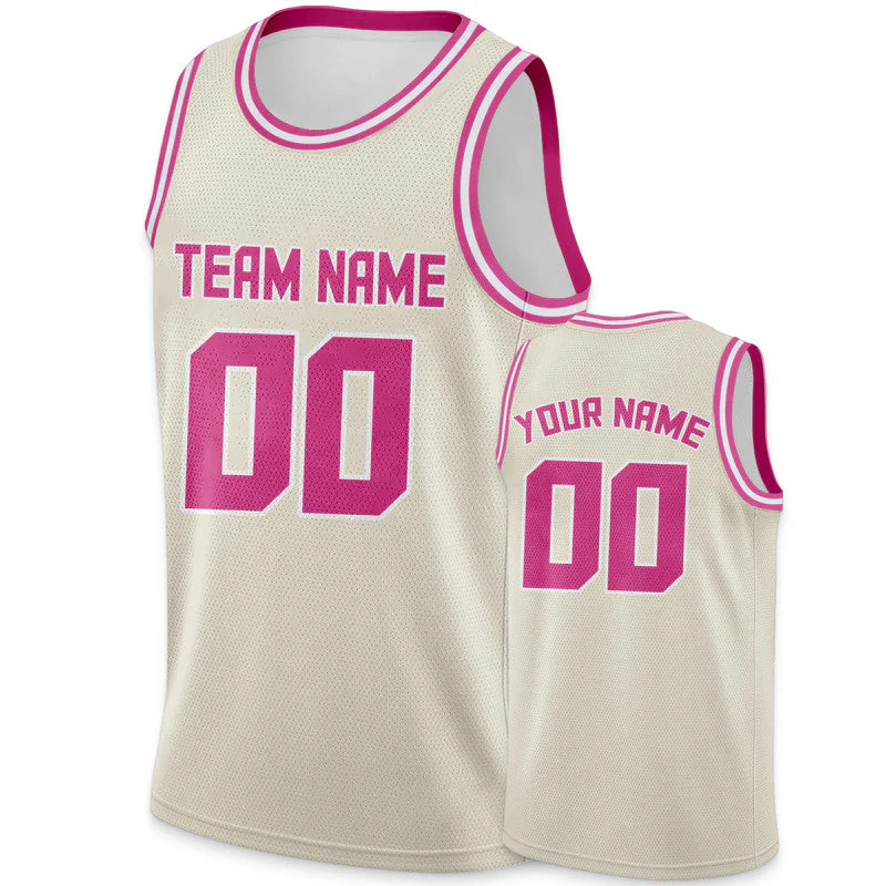 Custom Cream Pink Round Neck Rib-Knit Basketball Jersey