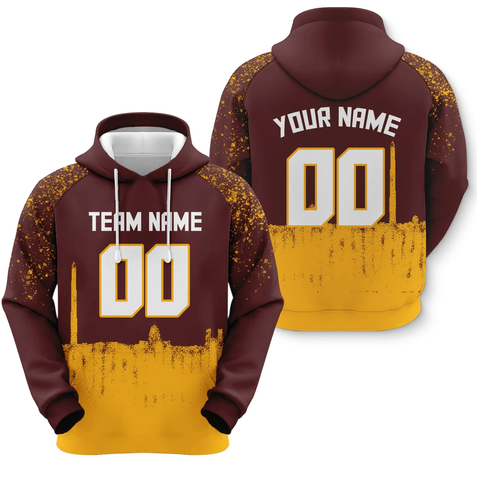 Custom Sports Pullover Sweatshirt  Graffiti City Washington Fashion Football Hoodie