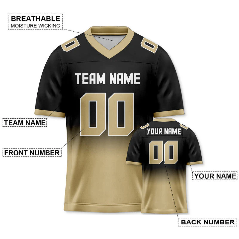 Custom Black Old Gold-White Authentic Split Fashion Football Jersey