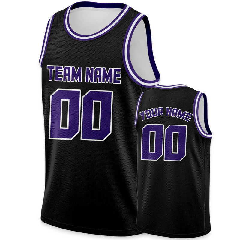 Custom Black Purple Round Neck Rib-Knit Basketball Jersey
