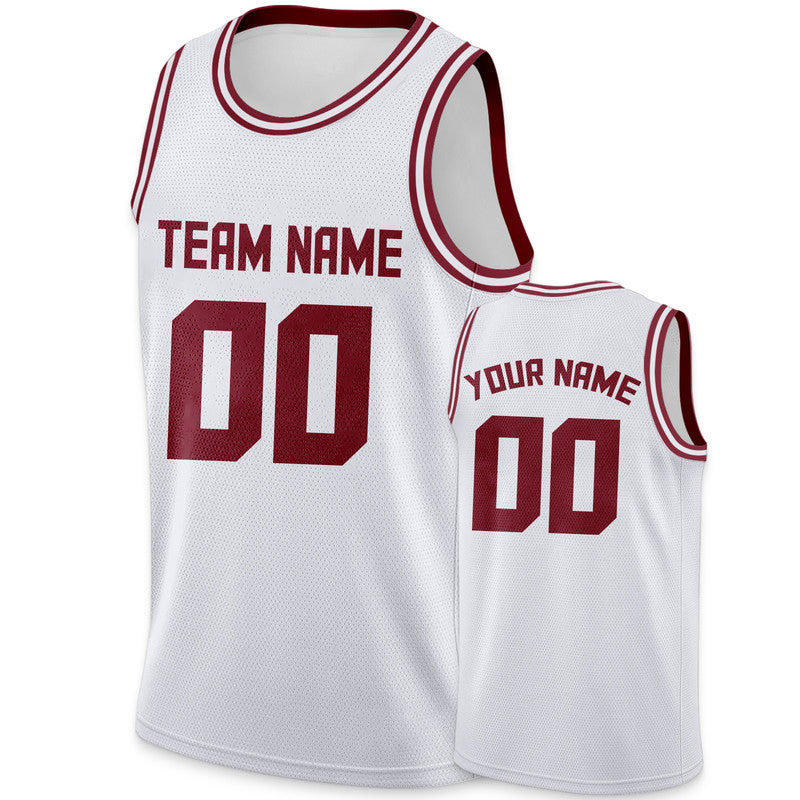Custom White Crimson Round Neck Rib-Knit Basketball Jersey