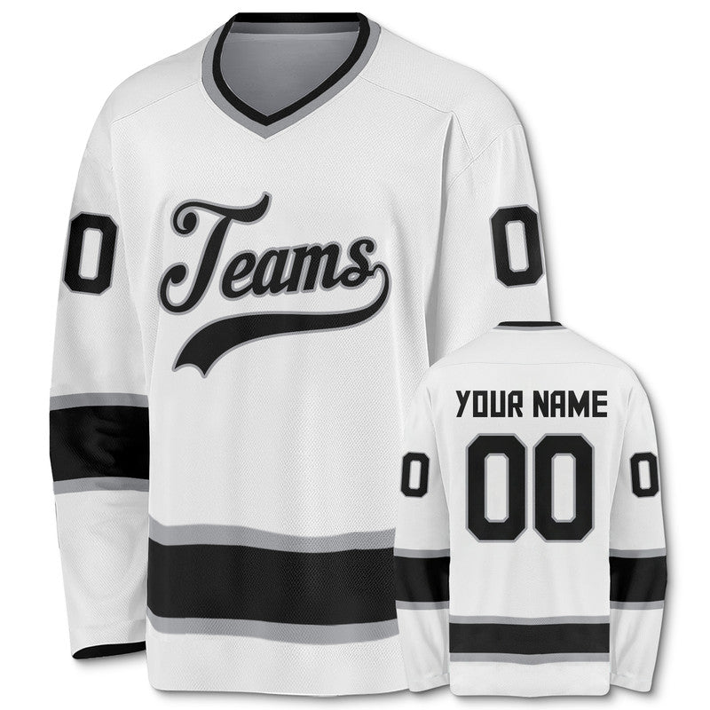 Custom White Black-Gray Authentic Hockey Jersey