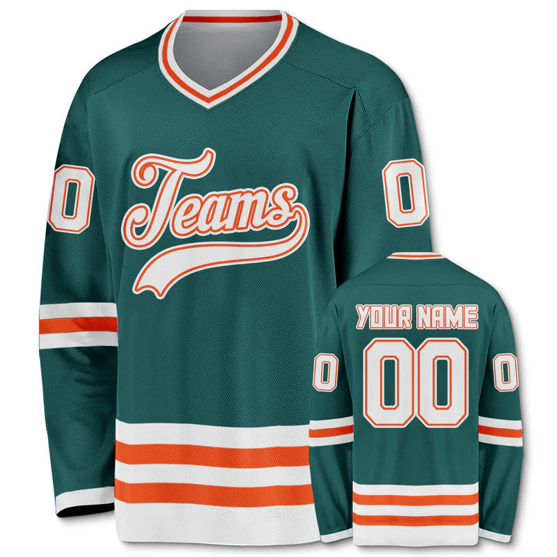 Custom Aqua White-Orange Authentic Hockey Jersey