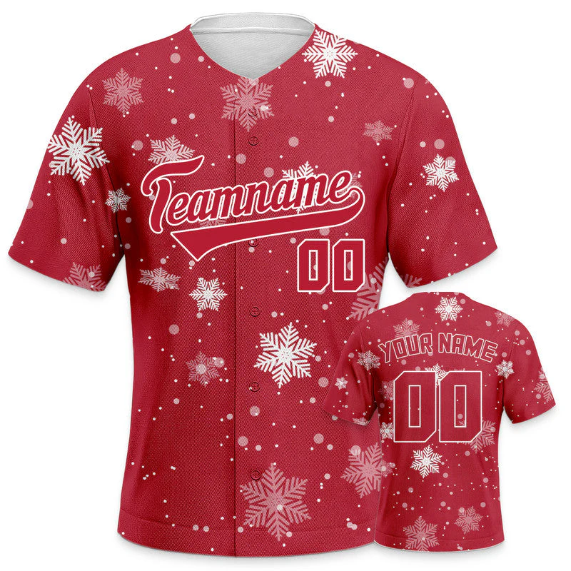 Custom Red Red-White Christmas 3D Authentic Baseball Jersey