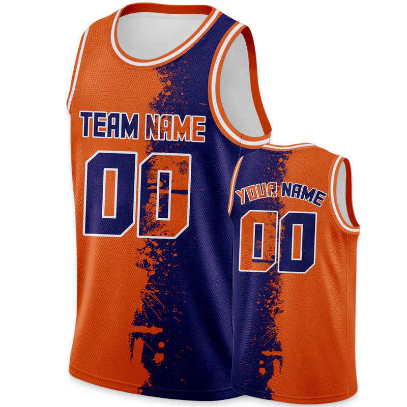 Custom Orange Navy-White Authentic Spilt Fashion Basketball Jersey2