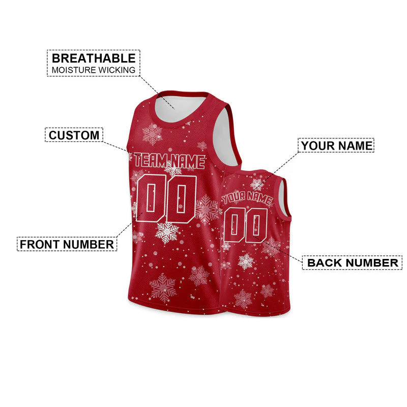 Custom Red Red-White Christmas 3D Authentic Basketball Jersey