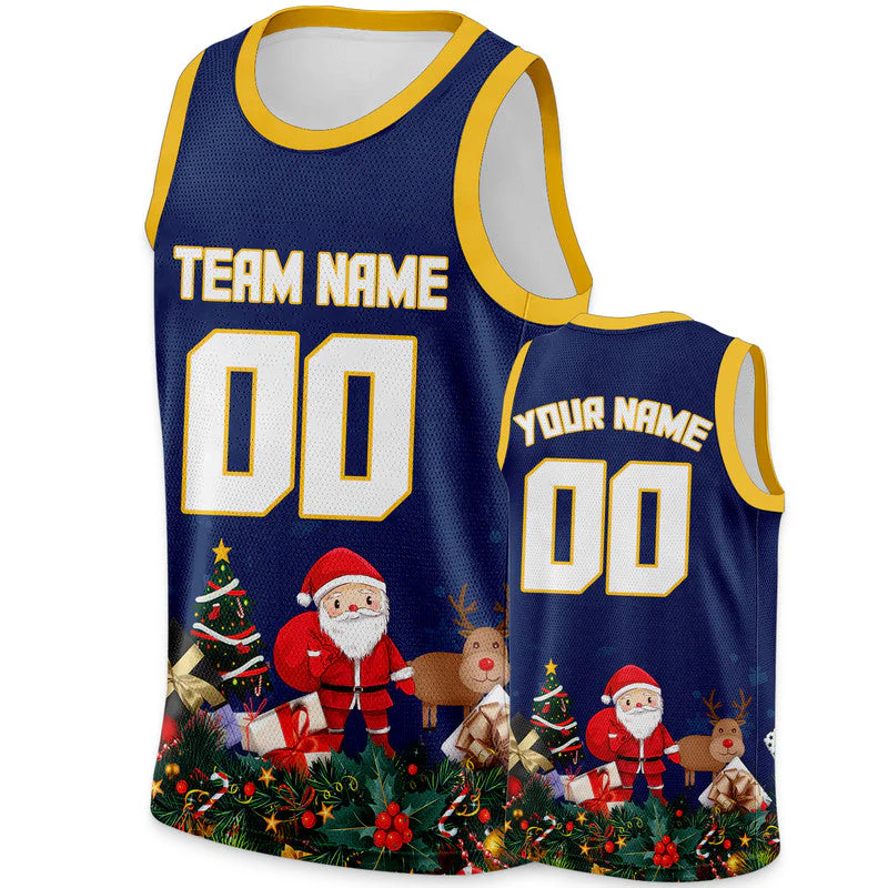Christmas Day Custom Navy White-Gold Santa Claus Authentic Basketball Jersey