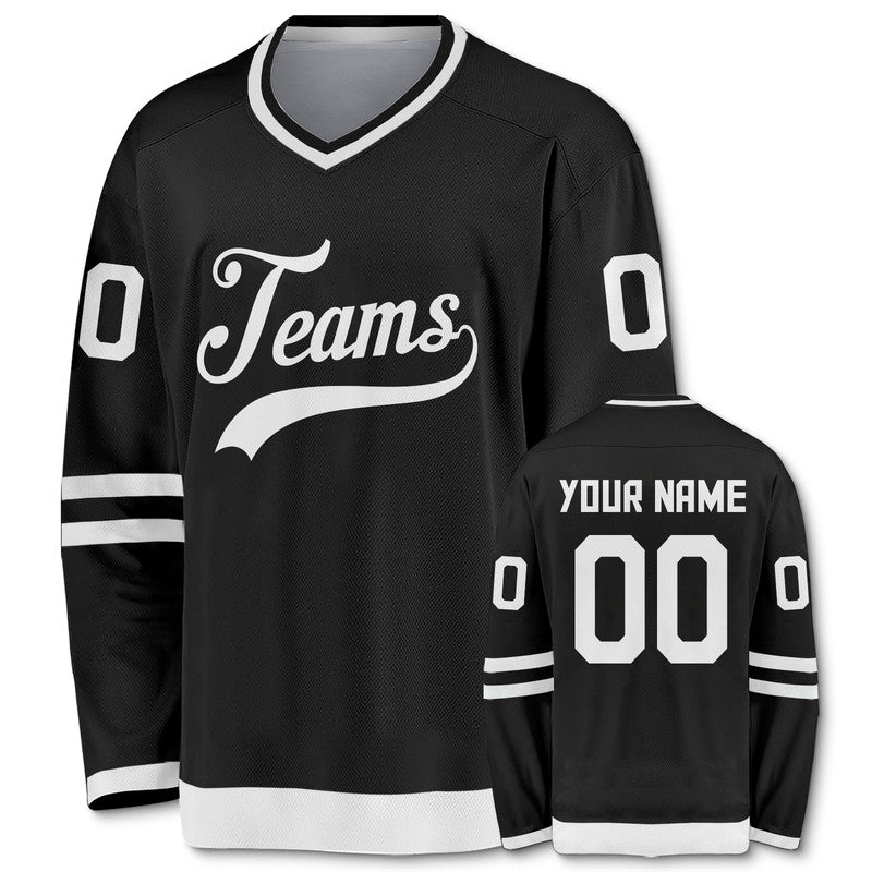 Custom Black White Authentic Hockey Jersey2