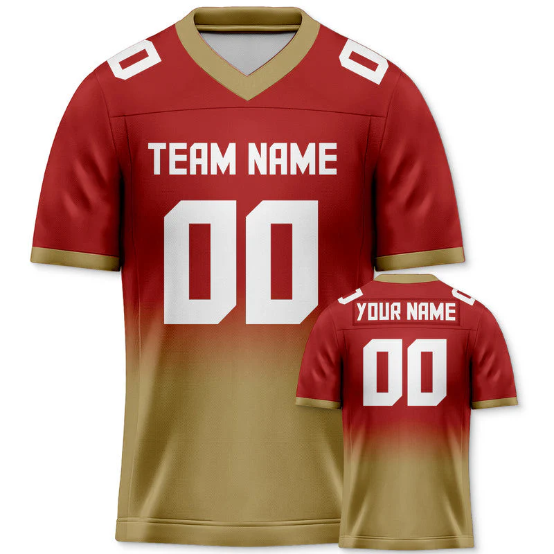 Custom Red Old Gold-White Authentic Split Fashion Football Jersey