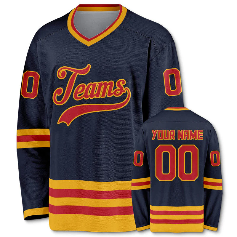 Custom Navy Red-Gold Authentic Hockey Jersey