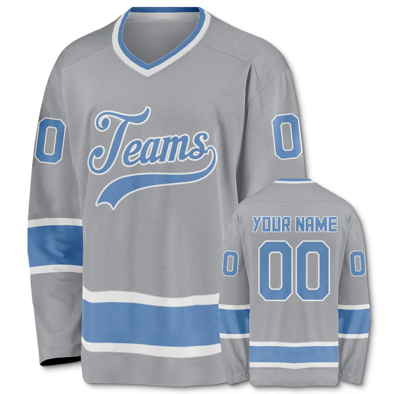 Custom Gray Light Blue-White Authentic Hockey Jersey