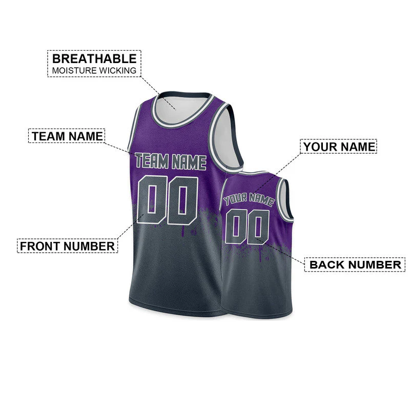 Custom Purple Silver-White Authentic Spilt Fashion Basketball Jersey