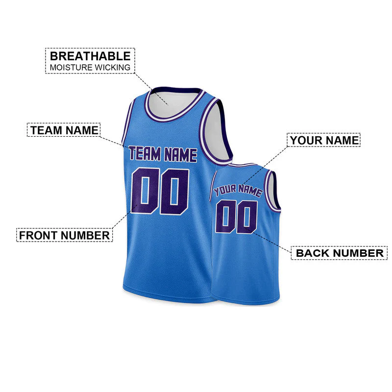 Custom Powder Blue Purple Round Neck Rib-Knit Basketball Jersey