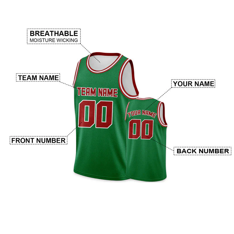 Custom Green Red Round Neck Rib-Knit Basketball Jersey